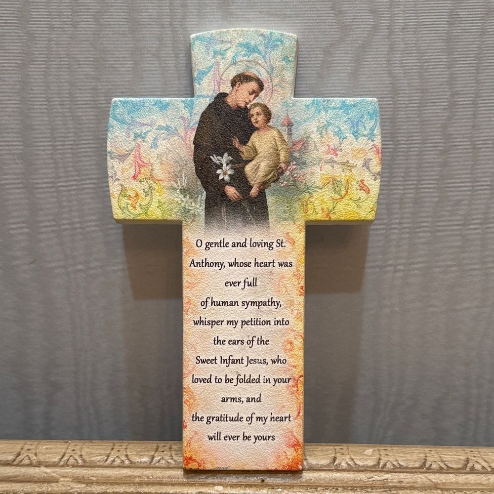 Small Vintage St. Anthony of Padua & Baby Jesus Devotional Cross